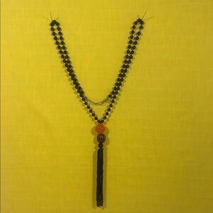 Black Tasseled Burnt Orange Accent Necklace